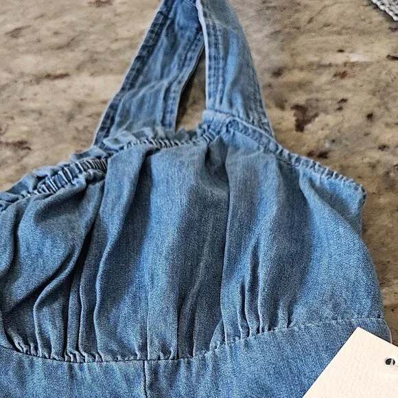 Tank Top New Mix Women's Denim Look sleeveless corset-style crop top size L - Picture 4 of 7